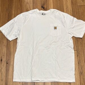 Carhartt Men's White Short-Sleeve Pocket Tee with Tan Logo Patch